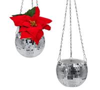Lot de 2 pots de fleurs suspendus au design boule disco de 15 cm avec chaîne en métal - Pot de fleurs à suspendre - Décoration de jardin - Pot de fleurs à suspendre pour l'intérieur et l'extérieur