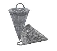 Lot de 2 pots de fleurs suspendus muraux en rotin gris shabby 41 x 24 cm | Pour l'intérieur et l'extérieur, décoration de jardin naturelle, pyramide en osier, avec film à suspendre