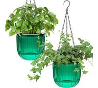 Lot de 2 pots suspendus à arrosage automatique, pots suspendus d'intérieur de 16,5 cm avec 3 crochets et trous de drainage, adaptés à une utilisation en intérieur et en extérieur, pour les plafonds, l
