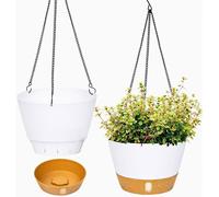 Lot de 2 pots suspendus, diamètre 20,3 cm, couleur blanche, avec trou de drainage et crochet, pour intérieur et extérieur