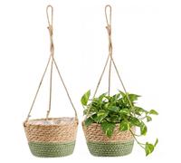 Lot de 2 pots suspendus en algues marines, paniers à plantes tissés à la main avec cordon de suspension, pots de 20 cm pour plantes succulentes et herbes aromatiques, pour l'intérieur et l'extérieur.