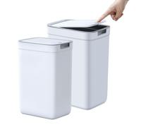 Lot de 2 poubelles avec couvercle, 13,5L + 9L, blanches, étroites, avec couvercle à bouton-poussoir