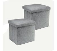 Lot de 2 pouf coffre de rangement pliable carré, tabouret cube pliant avec couvercle amovible, repose-Pieds en polyester coloris gris - Longueur 38 x Profondeur 38 x Hauteur 38 cm -JUANIO - gris G