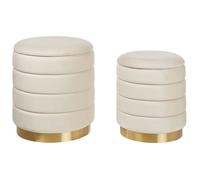Lot de 2 poufs avec rangement GARLAND Velours Beige clair 40/33 cm 40/34 cm 44/38 cm