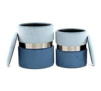 Lot de 2 Poufs & Coffres de Rangement "Zora" 44cm Bleu Bleu G