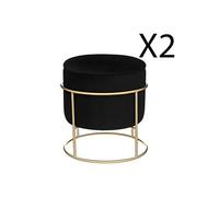 Lot de 2 poufs coffres en velours coloris noir - Diametre 42 x Hauteur 44 cm --
