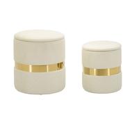 Lot de 2 Poufs Coffres Sheffild 42cm Crème & Or