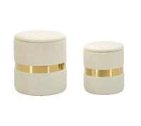 Lot de 2 Poufs Coffres Sheffild 42cm Crème & Or