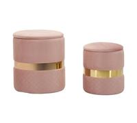 Lot de 2 Poufs Coffres ""Sheffild"" 42cm Rose & Or
