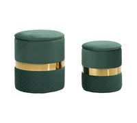 Lot de 2 Poufs Coffres ""Sheffild"" 42cm Vert & Or