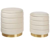 Lot de 2 Poufs en Velours Rangement Salon Bureau Chambre à Coucher Beige Clair