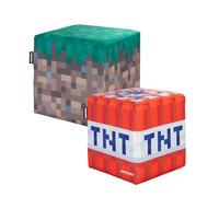Minecraft - Lot de 2 poufs Design Bloc d’Herbe & TNT - Housse en Velours Doux, Assise Confortable, Repose-Pieds déco - 35x35x35 cm - Design Officiel pixelisé