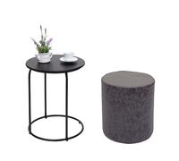 Lot de 2 poufs et table d'appoint HWC-K48, table basse table tabouret, certifié MVG MDF métal similicuir noir