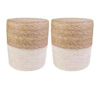 AltoBuy ESTANY - Lot de 2 Poufs Ronds Tressés Naturel et Beige