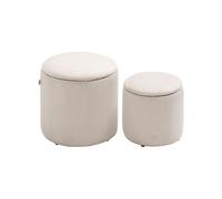 Lot de 2 poufs velours cotelé - poufs coffres 2 en 1 - poufs emboitables - Ø 40 et 30 cm - tissu crème