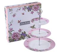 Lot de 2 présentoirs à gâteaux en Porcelaine Motif Oiseaux Rose