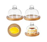 Lot de 2 présentoirs à gâteaux ultra avec base en bois et dôme en verre cloche couvre-plat en verre trparent Transparent SUPPORT