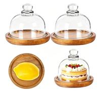Lot de 2 présentoirs à gâteaux ultra mini avec base en bois et dôme en verre, cloche couvre-plat en verre transparent pour dessert, fromage, bonbons, plantes, plantes grasses (10,4 x 9,4 cm)