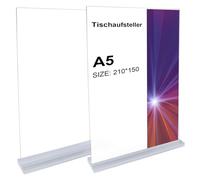 Lot de 2 Présentoirs de Table A5 en Acrylique - Support Vertical Double Face pour Étiquettes - Idéals pour Restaurants, Cafés, Bureaux, Brochures et Cartes de Menu, Présentoir Acrylique(21 x 14,8 cm)