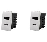 Lot de 2 prises USB-C + USB-A, compatibles avec la gamme Bticino Living Light, couleur blanche