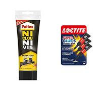 Lot de 2 produits - Pattex Ni Clou Ni Vis Extra Fort et Rapide, Colle Blanche, 260g & Loctite Super Glue-3 Power Gel Mini Dose, colle forte enrichie en caoutchouc, mini-dose de colle gel, lot de 3 tubes 1 g