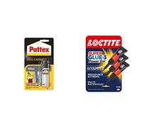 Lot de 2 produits - Pattex Pâte à réparer Métal 48 g, Pâte epoxy bicomposante avec particules de métal & Loctite Super Glue-3 Power Gel Mini Dose, colle forte enrichie en caoutchouc, lot de 3 tubes 1 g