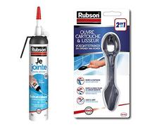 Lot de 2 produits Rubson - Mastic Je Jointe Transparent 200 ml, mastic étanche anti-moisissure en aérosol prêt à l'emploi & Cuisine & Ouvre cartouche et lisseur - pour tout type de mastic