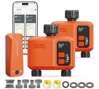 Lot de 2 Programmateur d'arrosage WiFi 2 Voies avec Passerelle RF 300 m | Pénétration de mur épais, Retard Pluie Minuteur Arrosage avec Contrôle Alexa, Minuterie D'irrigation et Arrosage à Distance