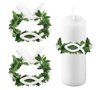 Lot de 2 protections anti-gouttes pour cierge de baptême et de communion - Bougies blanches - Protection anti-gouttes - Pour communion, baptême, mariage et célébrations religieuses (poisson en bois)