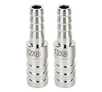 Lot de 2 raccords réducteurs en acier inoxydable 304 à barbelures, 12 mm à 8 mm, raccord union réparateur pour eau, fluides et air, raccord de tuyau à barbelures en acier inoxydable