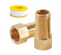 Lot de 2 rallonges de raccord de tuyau en laiton 1/2" x 50 mm, filetage intérieur 1/2" vers filetage extérieur, rallonge filetée de 50 mm avec bande d'étanchéité de 2 m, adaptateur femelle DN15 pour