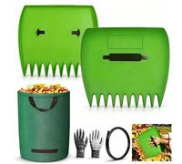 Lot de 2 Ramasse Feuilles à Main pour Jardin, avec Grands Sacs à déchets de Jardin de 210 L, Pelle à Feuilles en Plastique (34 × 25 cm) pour Feuilles et résidus de Tonte, ramassage des Feuilles