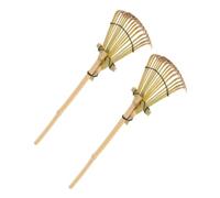 Lot de 2 râteaux de jardin à main en bambou 19,6 pouces blanc | Style japonais élégant, pour racines de plantes, poignée confortable et légère, nivellement du sable au jardin ou bac à sable