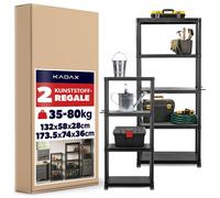 Lot de 2 rayonnages KADAX pour charges lourdes : 132 x 58 x 28 cm et 174 x 74 x 36 cm, rayonnages de rangement en plastique, rayonnages de cave, rayonnages à emboîter pour atelier, cave et garage