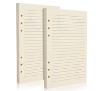 Lot de 2 recharges de papier A5 6 trous 100 g/m² pour stylos plume et stylos à encre gel, feuilles mobiles pour classeurs à 6 anneaux, lignées/lignées, sans bavure - Journal, planification, notes