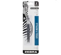 Lot de 2 recharges de stylo à bille en acier inoxydable Zebra F Series - Point moyenne - 1,0 mm - Plusieurs couleurs 5.000 Noir