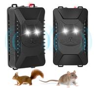 Lot de 2 répulsifs pour moteurs de voiture - Répulsif ultrasonique 3 en 1 pour souris sous le capot, répulsif à rats de voiture avec lumière stroboscopique, fonctionne à piles pour garder les rats,