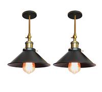Lot de 2 Rétro Plafonnier Industriel Métal Style Parapluie Chapeau, Lampe Applique Murale Eclairage Luminaire E27 pour Cuisine Salle à manger Salon Chambre (260mm Noir)