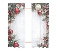 Lot De 2 Rideau Noel Boules Noël, 100X220CM Rideaux Noel Festif Impression 2D À Plat, Polyester, Motifs De Flocons Neige, Boules Noël Et Branches Pin, Aux Chambres, Salons, Fenêtres Et Décorations