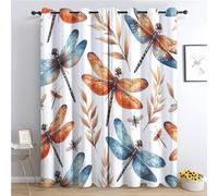 Lot de 2 Rideau Occultant Feuilles Et Libellule L150 x H280 cm Rideau Thermique Isolant Anti Froid, Rideau Occultant avec Œillets - Rideau Fenetre pour Chambre Salon et Chambre Enfant