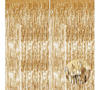Lot de 2 rideaux à franges en aluminium à paillettes pour porte, décoration de fête d'anniversaire, fille, femme, enterrement de vie de jeune fille, école, remise de diplôme, bannière dorée (1 x 2,5 m
