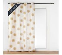 Lot de 2 rideaux à œillets 140 x 240 cm en polycoton, imprimé métallisé lotus - ocre