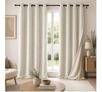 Lot de 2 Rideaux à Œillets 140 x 260 cm Velours Côtelé / Polaire Thermique Naturel