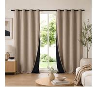 Lot de 2 Rideaux à Œillets 140 x 260 cm Velours Côtelé / Polaire Thermique Noisette