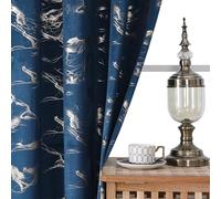 Lot de 2 rideaux à œillets avec imprimé marbre métallisé et doré - 200 x 140 cm (H x l) - Aspect velours doux - Occultant 85 à 90 % - Rideaux décoratifs avec brise-vue et protection contre