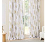 Lot de 2 rideaux à œillets KIM 140 x 260 cm - Polyester imprimé motif feuilles (blanc/ocre)