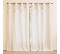 Lot de 2 Rideaux à Œillets Lacia - 140 x 240 cm - Polycoton Uni avec Détails en Jute et Pompons