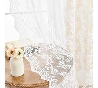 Lot de 2 Rideaux Blancs Transparents en Dentelle, Motif Cachemire Floral Victorien, pour Salon, Chambre, avec Passe-Tringle, Filtre la lumière, Style Rustique Vintage décontracté, l 132 x L 183 cm