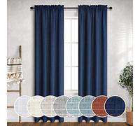 Lot de 2 rideaux bleu marine pour salon, avec passe-tringle, semi-transparents en lin, filtrant la lumière, pour porte-fenêtre, décor de chambre bohème et rustique, 96,5 x213,4 cm, bleu foncé indigo