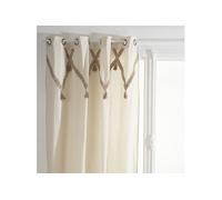 Toilinux – Lot de 2 rideaux Carmen à pompons en jute 140 x 260 cm Beige